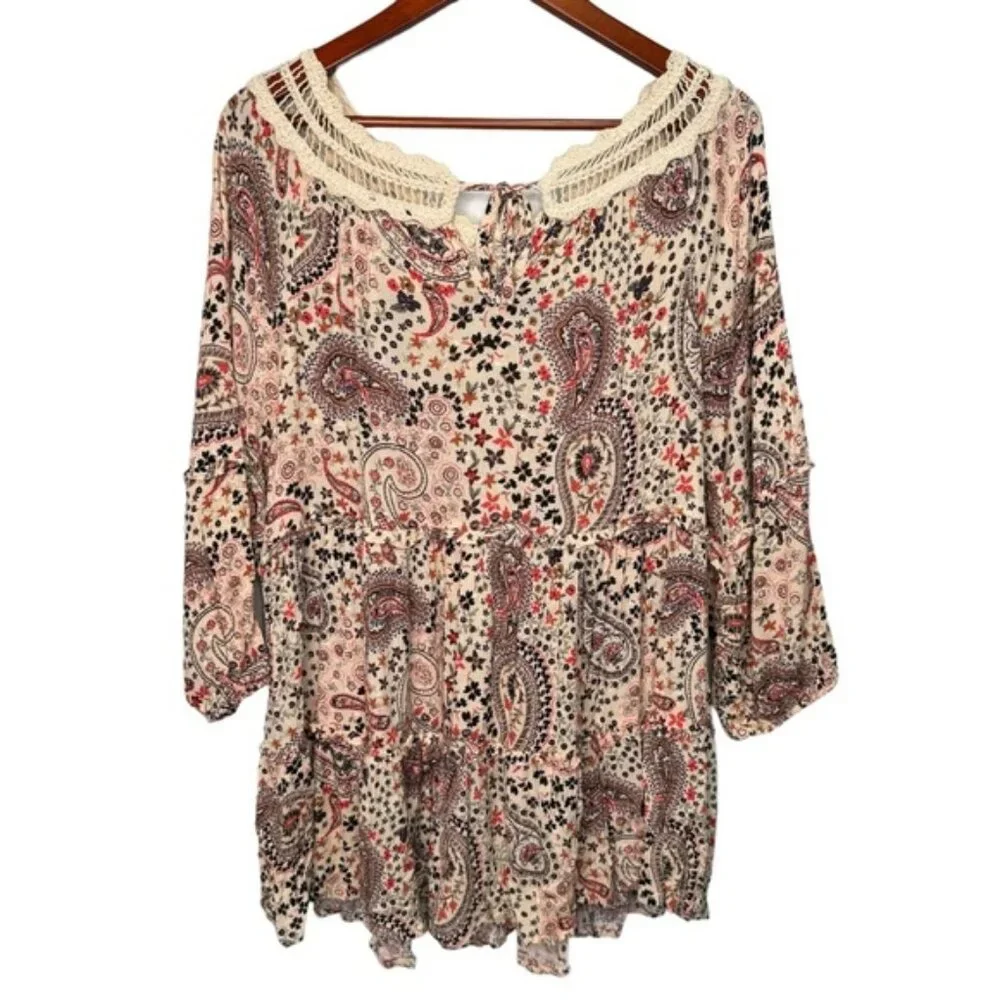 Torrid Babydoll Clip Dot Crinkle Gauze Crochet Neck Top Size 2x - Picture 5 of 16